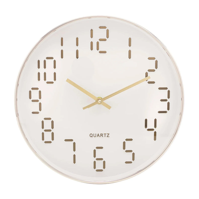 RELÓGIO DE PAREDE QUARTZ BRANCO E DOURADO 30CM