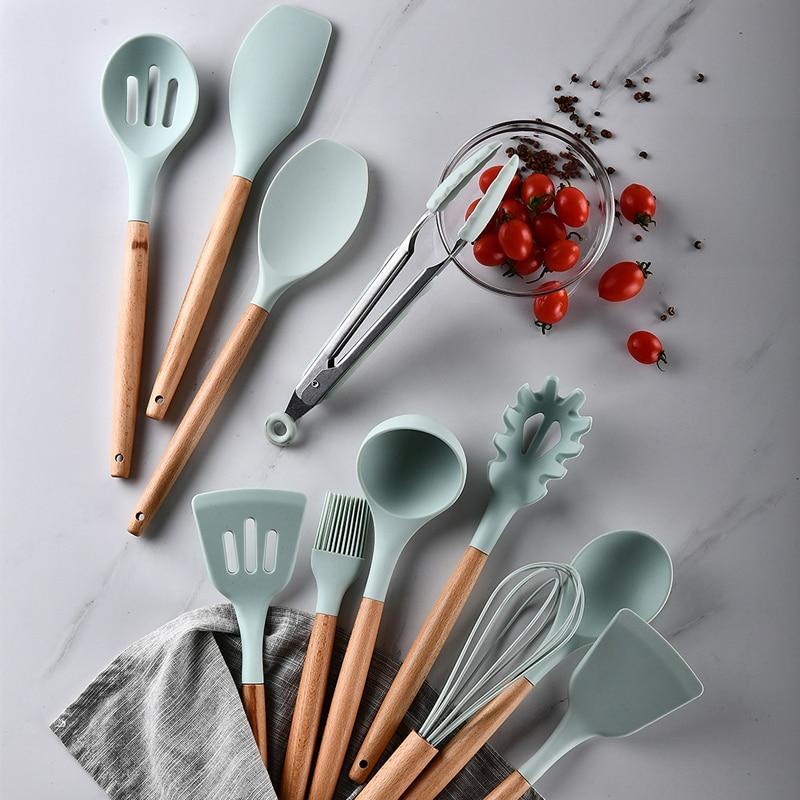 Kit Gastronômico Premium – Utensílios de Cozinha, Silicone e Madeira Ecológica